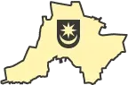 Mapa regionu z symbolem tarczy herbowej zawierającej gwiazdę i sierp księżyca.